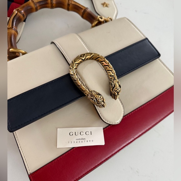 GUCCI Bambbo Dyonisus two-way Handbag Bag Off White/Red/Navy Leather - Picture 15 of 15